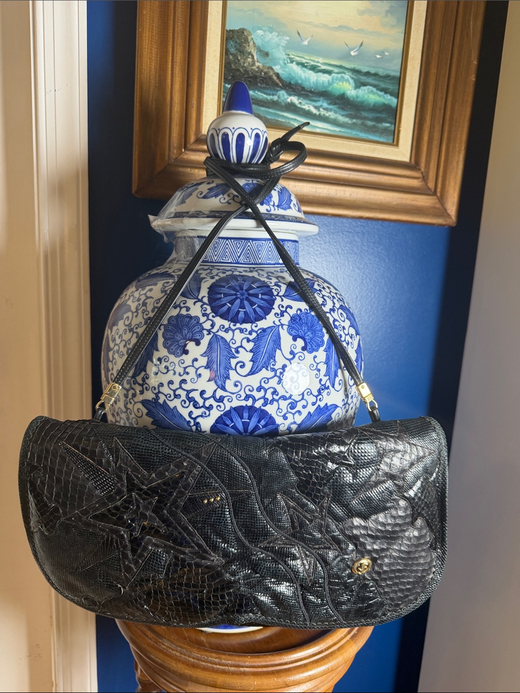 Vintage Carlo Fiori Made In Italy Black Exotic Leather Shoulder Bag
